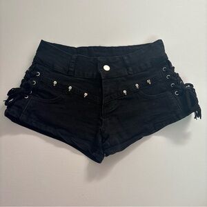 skull black lace up micro shorts